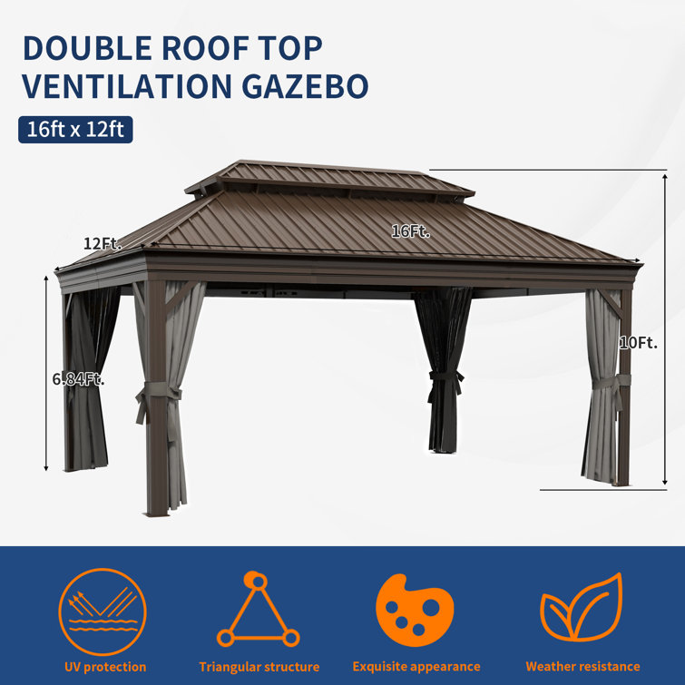 JolyDale 16 Ft. W X 12 Ft. D Aluminum Patio Gazebo With Double Roof